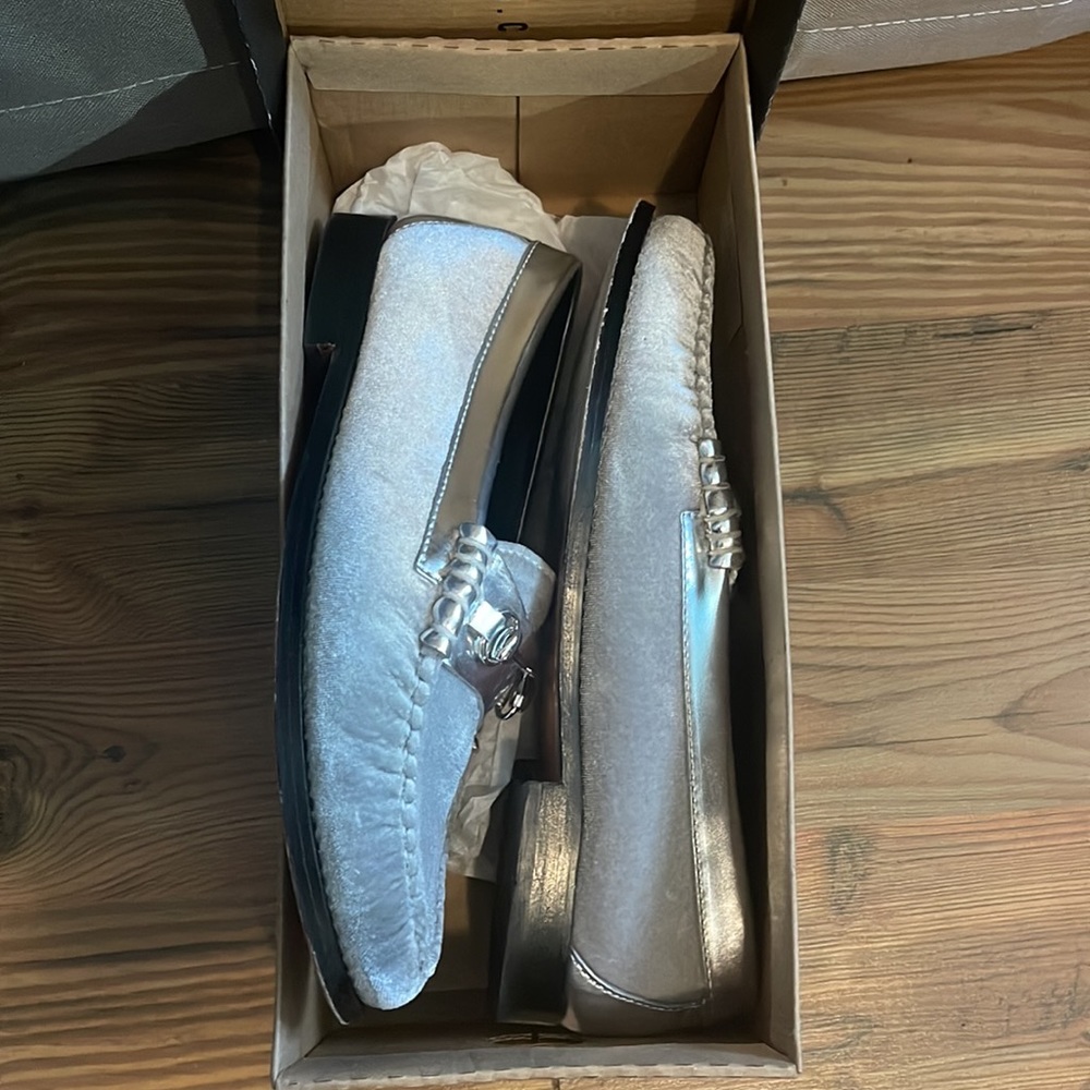 Anthropologie Bass Weejuns Lianna Velvet Metallic Silver Loafers Size 9 - Picture 10 of 10